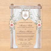 Rustikales Holz Blumenkanopie Islamische Hochzeit Acryleinladungen (Vorderseite)