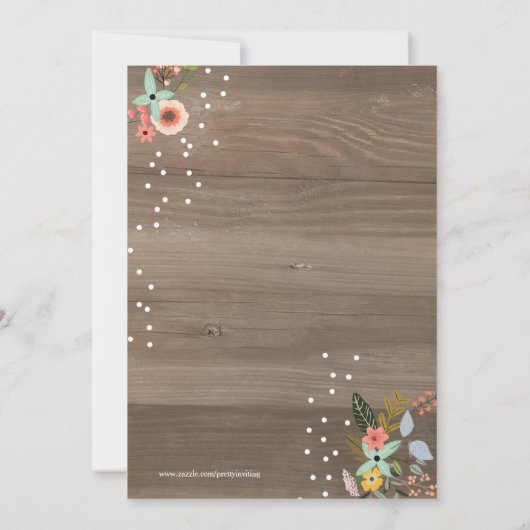 Rustikales Holz, Blumenkleider Shabby Chic Babydus Einladung (Rückseite)