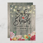 Rustikales Holz Blumenmuster Schnürsenkel Kinderdu Einladung (Vorne/Hinten)