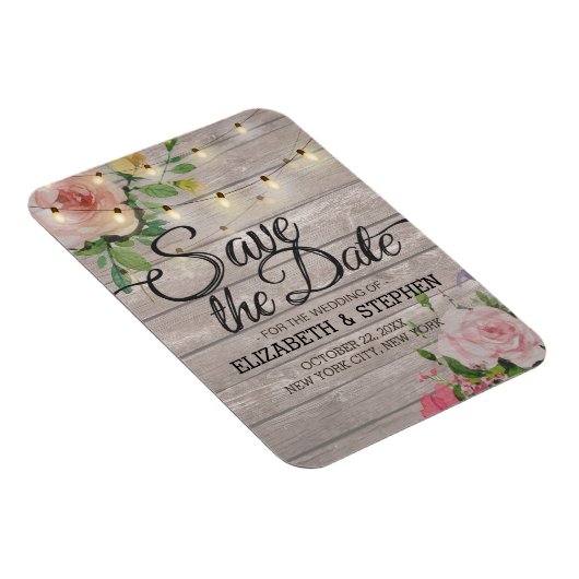 Rustikales Holz Blumenzwiebellicht Hochzeitstag Ge Magnet (Rechte Seite)