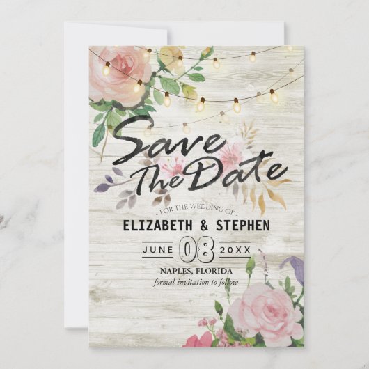 Rustikales Holz Blumenzwiebellicht Hochzeitstag Ge Save The Date (Vorderseite)