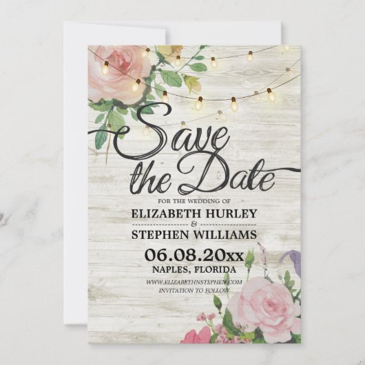 Rustikales Holz Blumenzwiebellicht Hochzeitstag Ge Save The Date (Vorderseite)