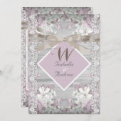 Rustikales Holz Blumenzwiebeln Weiße Spitzen Rosa Einladung (Vorne/Hinten)