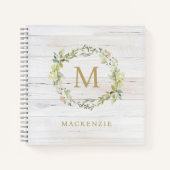Rustikales Holz Blumiges Wasserfarben-Monogramm Notizblock (Vorderseite)