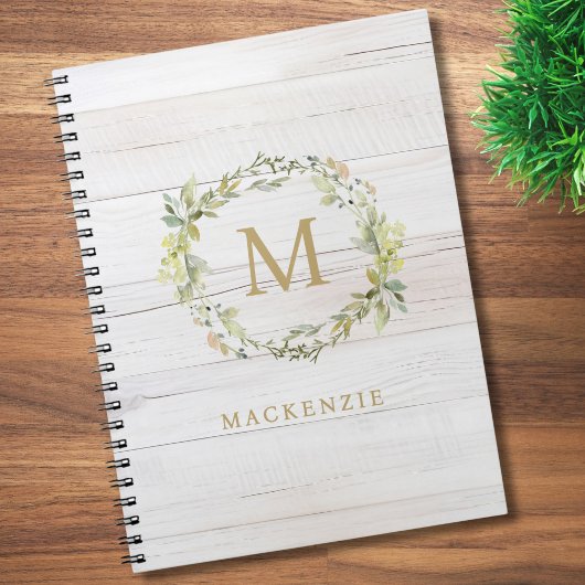 Rustikales Holz Blumiges Wasserfarben-Monogramm Notizblock