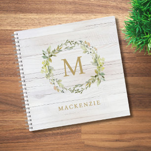 Rustikales Holz Blumiges Wasserfarben-Monogramm Notizblock