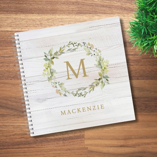 Rustikales Holz Blumiges Wasserfarben-Monogramm Notizblock
