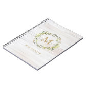 Rustikales Holz Blumiges Wasserfarben-Monogramm Notizblock (Linke Seite)