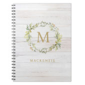 Rustikales Holz Blumiges Wasserfarben-Monogramm Notizblock (Vorderseite)