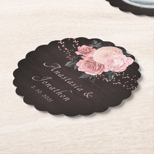 Rustikales Holz Blush Blues String Lights Hochzeit Untersetzer (angewinkelt)