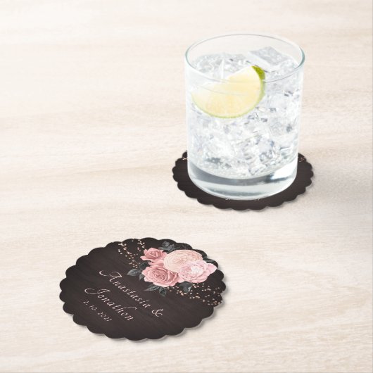 Rustikales Holz Blush Blues String Lights Hochzeit Untersetzer (Vor Ort)