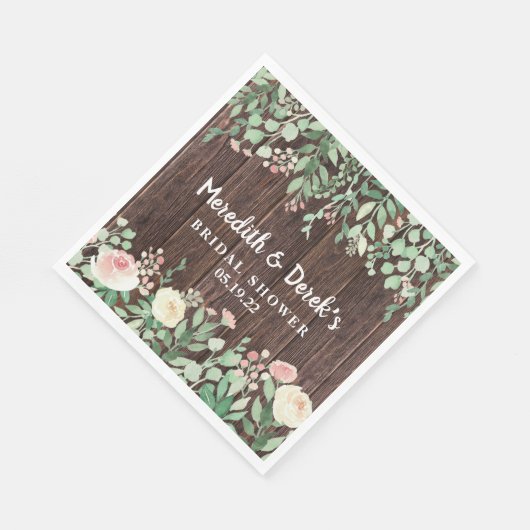 Rustikales Holz Blush Brautparty Serviette (Ecke)