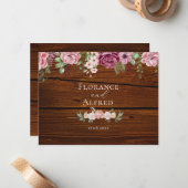 Rustikales Holz Blütenblütenhochzeit Mitteilungskarte (Vorderseite/Rückseite Beispiel)