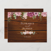Rustikales Holz Blütenblütenhochzeit Mitteilungskarte (Vorne/Hinten)