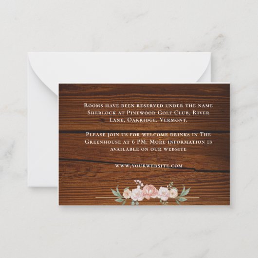 Rustikales Holz Blütenblütenhochzeit Mitteilungskarte (Rückseite)