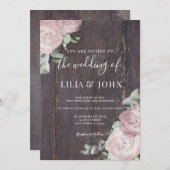 Rustikales Holz Blütenduft Dusty Rose Hochzeit Einladung (Vorne/Hinten)
