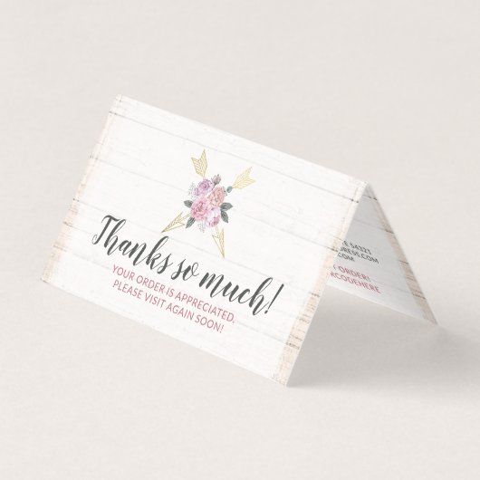 Rustikales Holz Bohemische Blumenpfeile Danke Kart (Vorderseite)