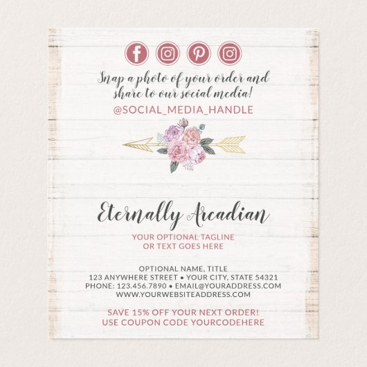 Rustikales Holz Bohemische Blumenpfeile Danke Kart (Innenseite Aufgefaltet)