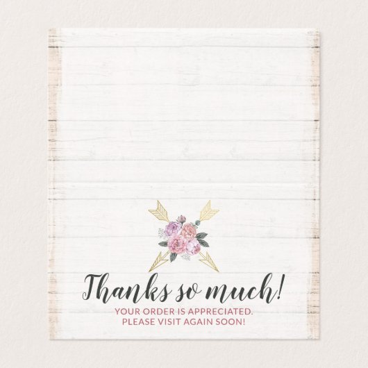 Rustikales Holz Bohemische Blumenpfeile Danke Kart (Außenseite Aufgefaltet)