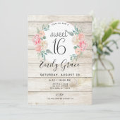 Rustikales Holz Boho Blumensüß 16 Geburtstag Einla Einladung (Stehend Vorderseite)