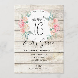Rustikales Holz Boho Blumensüß 16 Geburtstag Einla Einladung
