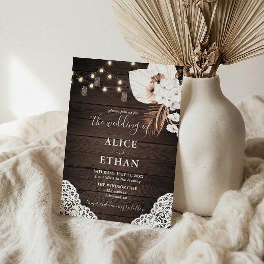 Rustikales Holz Boho Tropische Blume Sommerhochzei Einladung