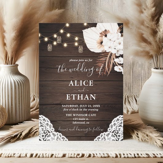 Rustikales Holz Boho Tropische Blume Sommerhochzei Einladung