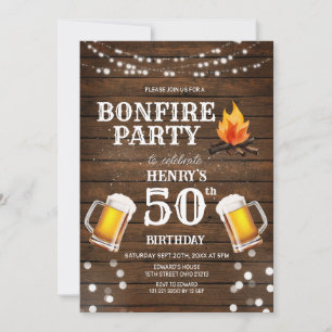 Rustikales Holz Bonfire Party Bier 50. Geburtstag Einladung