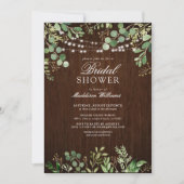 Rustikales Holz Botanicals String Lights Brautpart Einladung (Vorderseite)