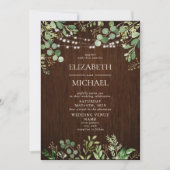 Rustikales Holz Botanicals String Lights Foto Hoch Einladung (Vorderseite)