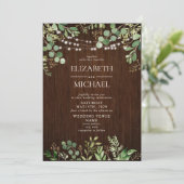 Rustikales Holz Botanicals String Lights Foto Hoch Einladung (Stehend Vorderseite)