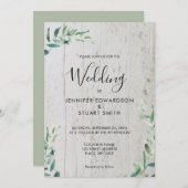 Rustikales Holz botanische Aquarellfarben Blätter  Einladung (Vorne/Hinten)