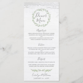 Rustikales Holz & Botanische Blätter Abendmenü Menükarte