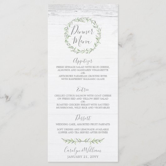 Rustikales Holz & Botanische Blätter Abendmenü Menükarte (Vorderseite)