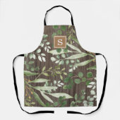 Rustikales Holz Botanischer Grüner Monogramm Schürze (Vorderseite)