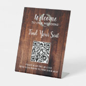 Rustikales Holz botanischer QR Code Hochzeitssitze Sockelschild (Vorderseite)