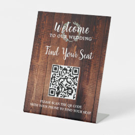 Rustikales Holz botanischer QR Code Hochzeitssitze Sockelschild