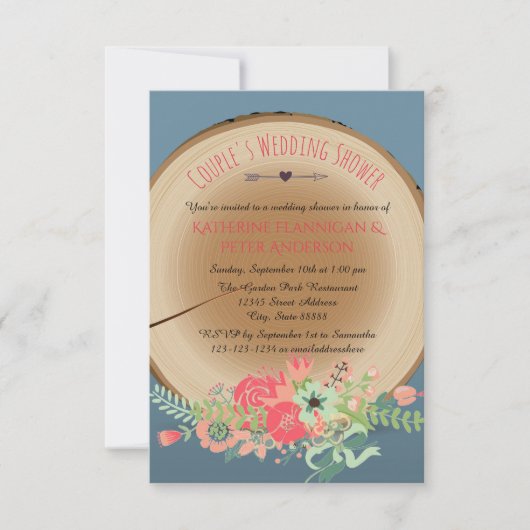 Rustikales Holz Bouquet- 3x5 Polterabend Einladung (Vorderseite)