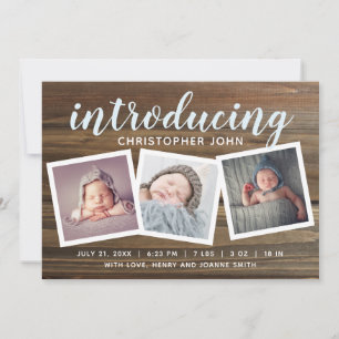Rustikales Holz Boys Birth Announcement Snapshot F Ankündigung