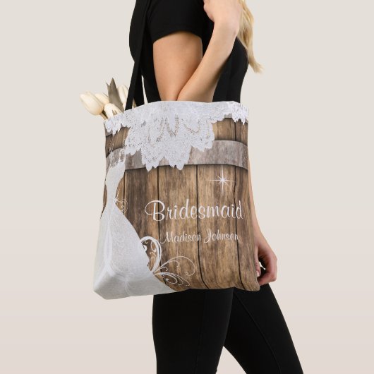 Rustikales Holz-Brautparty-Design Tasche (Von Nahem)