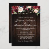 Rustikales Holz Burgund Blumengestreichellichter Einladung (Vorne/Hinten)