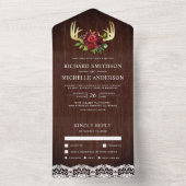 Rustikales Holz-Burgund Blumenhändler All In One Einladung (Innen Boden)