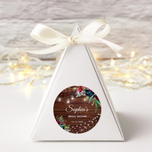 Rustikales Holz Burgund Blumenleuchten Bridal Runder Aufkleber