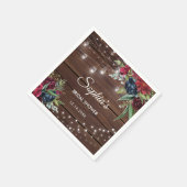 Rustikales Holz Burgund Blumenleuchten Bridal Serviette (Ecke)