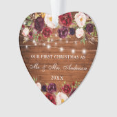 Rustikales Holz Burgund Blumenleuchten Erste Weihn Ornament (Vorderseite)