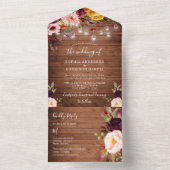 Rustikales Holz Burgund Blumenleuchten Hochzeit All In One Einladung (Innen Boden)