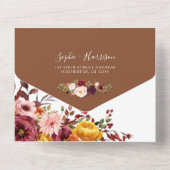 Rustikales Holz Burgund Blumenleuchten Hochzeit All In One Einladung (Rückseite)