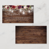 Rustikales Holz Burgund Blumenleuchten Hochzeit Begleitkarte (Vorne/Hinten)