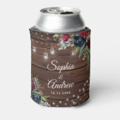 Rustikales Holz Burgund Blumenleuchten Hochzeit Dosenkühler (Kanne Rückseite)