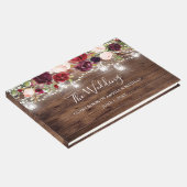 Rustikales Holz Burgund Blumenleuchten Hochzeit Gästebuch (Ecke)